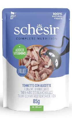 Ração Húmida Schesir Cat Adult Tuna e Anchovas em Geleia 85g 12x