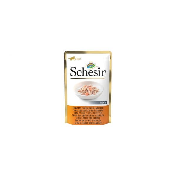 Ração Húmida Schesir Tuna and Chicken with Shrimps Saquetas 85g