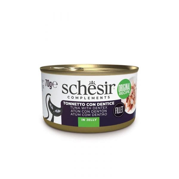 Ração Húmida Schesir Atum & Peixe Dentão em Gelatina 70g