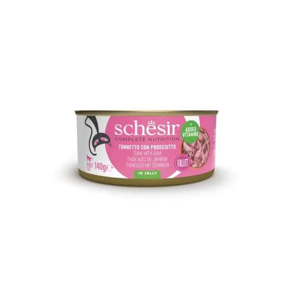 Ração Húmida Schesir Atum com Presunto Caldo e Gelatina Adulto 140g