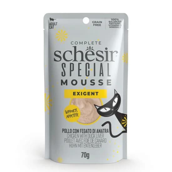 Schesir Special Mousse Exigent Gato Humido Saqueta Frango/Figado Pato