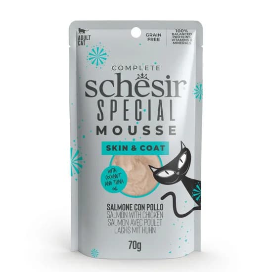 Schesir Special Mousse Skin & Coat Gato Humido Saqueta Salmao/Frango