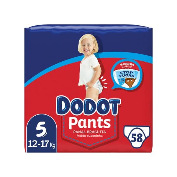 Fraldas Dodot Pants Bebé Seco T5 (12-17kg) 58 unidades