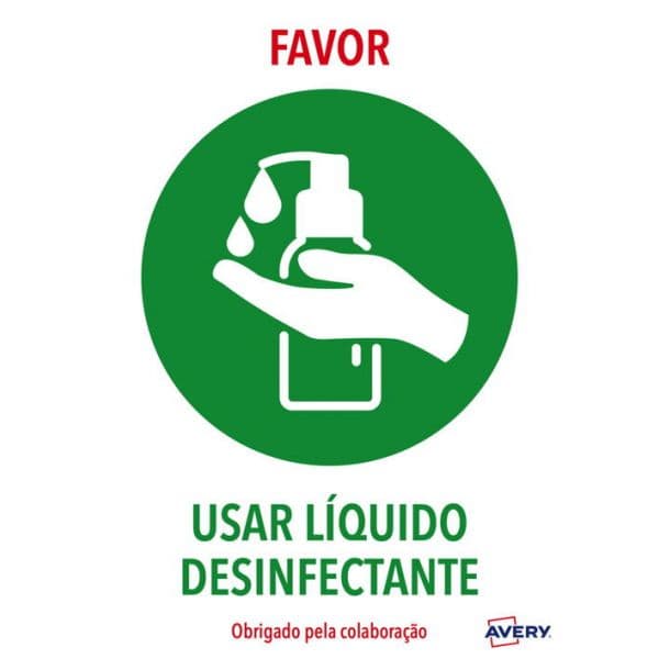 Avery Covid A4 Usar Líquido Desinfectante