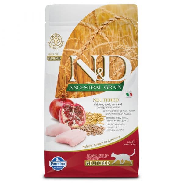 Farmina N&D Ancestral Grain Neutered Adulto Esterilizado Frango & Romã 5Kg