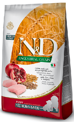 Farmina N&D Ancestral Grain Puppy Medium/maxi Frango & Romã 12Kg