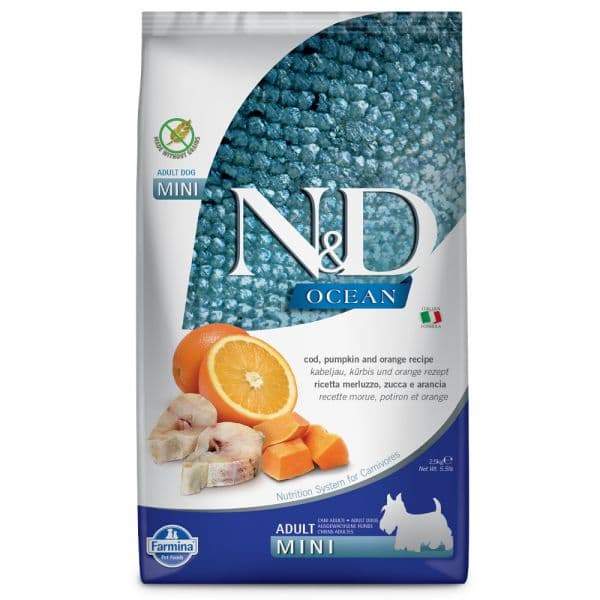Farmina N&D Ocean Mini Adulto Bacalhau, Abóbora & Laranja 2,5Kg