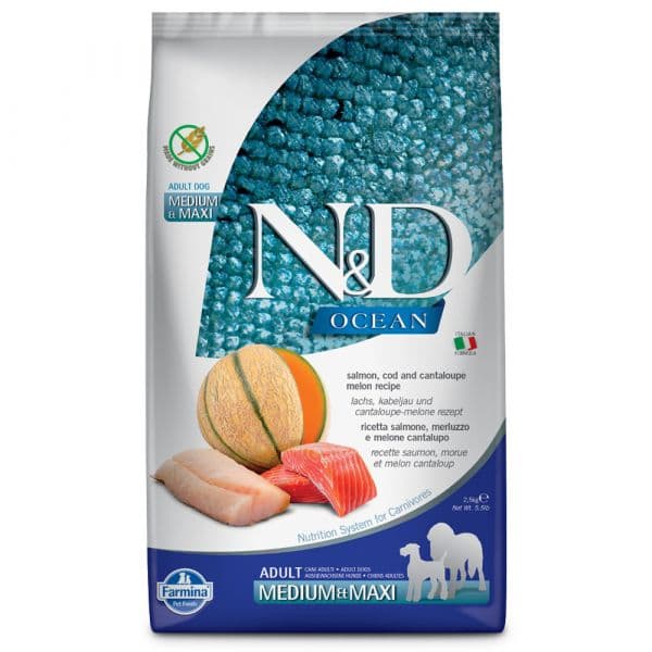 Farmina N&D Ocean Medium/maxi Salmão, Bacalhau & Meloa 12Kg