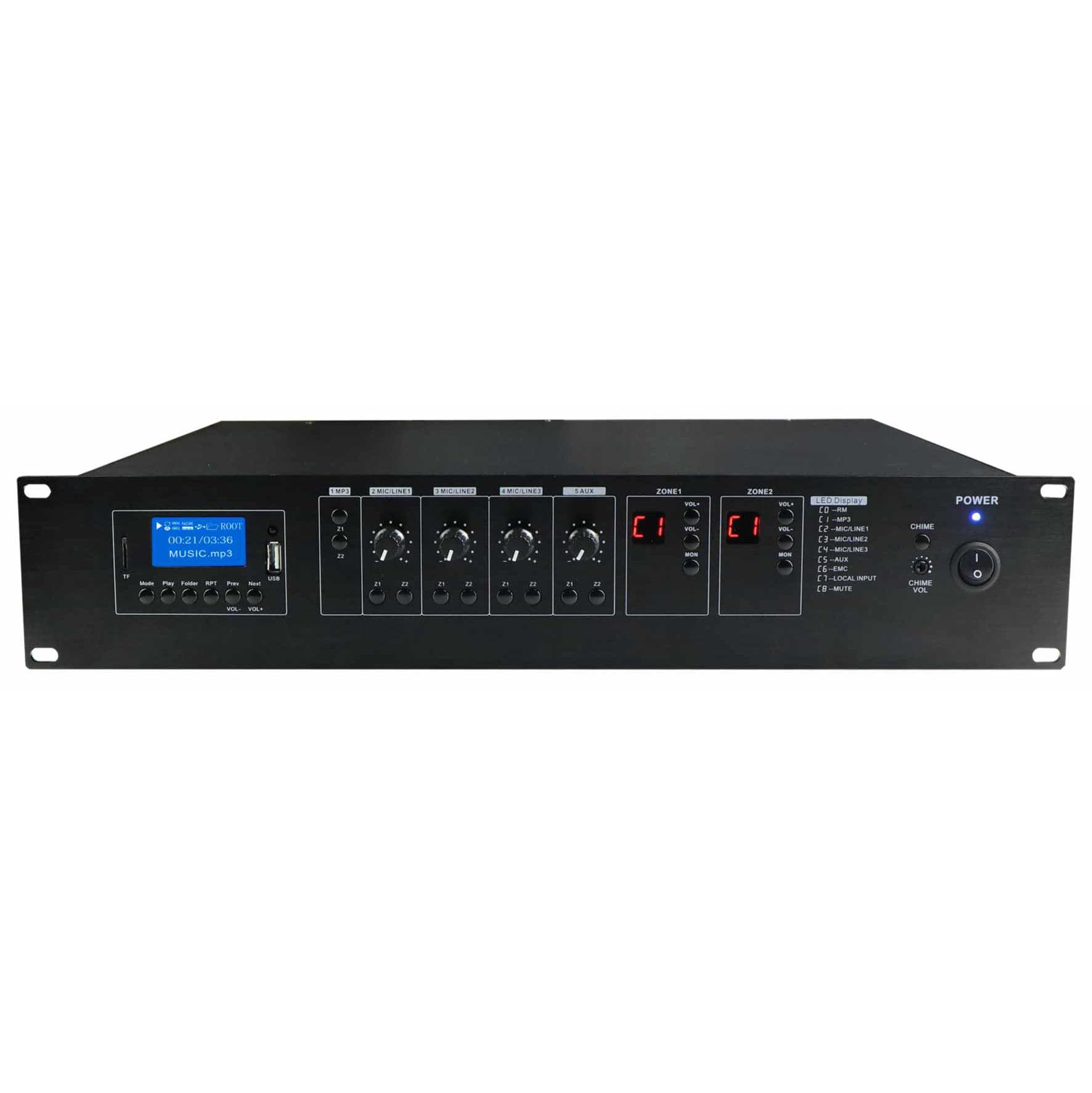Amplificador Audio com 100V e 240W DAB – 5 Zonas