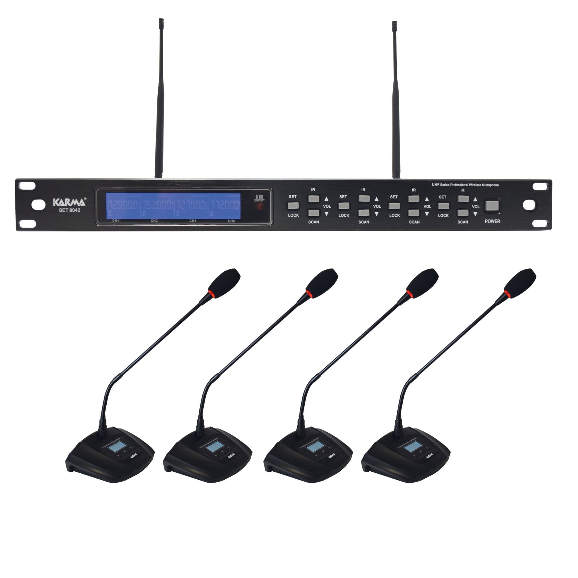 Microfone Mesa s/ Fios (4 unid) + Receptor UHF (Conferência)