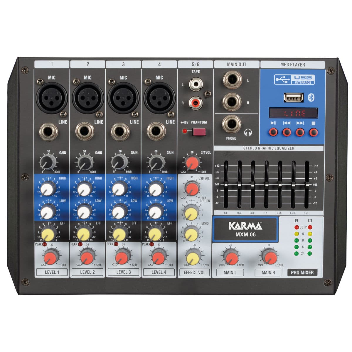 Karma Mesa de Mistura KM-MXM06 6 Canais com USB e Bluetooth