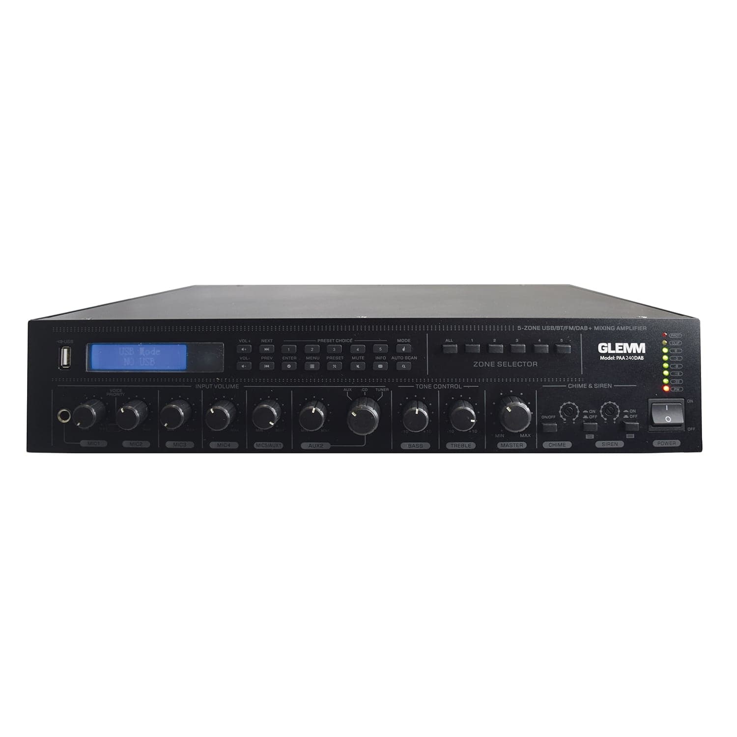Amplificador Audio com 100V e 240W DAB – 5 Zonas