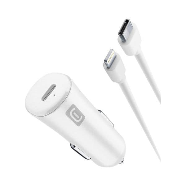 Cellularline Carregador Isqueiro USB-C 20W + Cabo USB-C / Lightning Branco - 39632717480011
