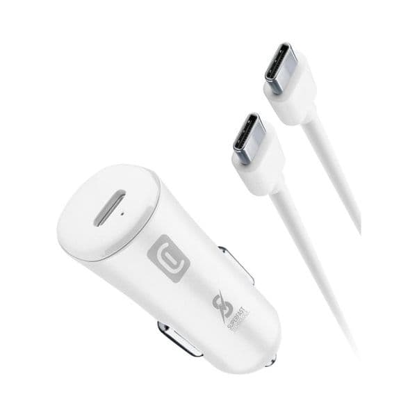 Cellularline Carregador Isqueiro USB-C 25W + Cabo USB-C / USB-C Branco - 39674350895179