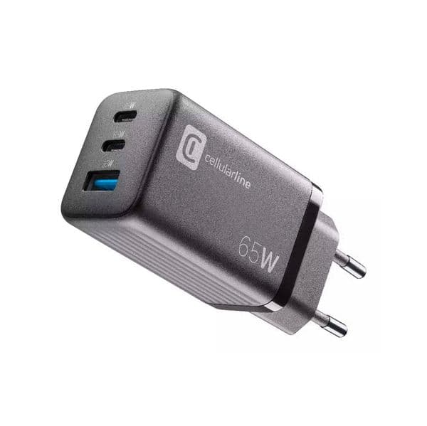 Carregador Cellularline Casa Multipower 1x USB-A + 2x USB-C 65W Preto - 39962056261707