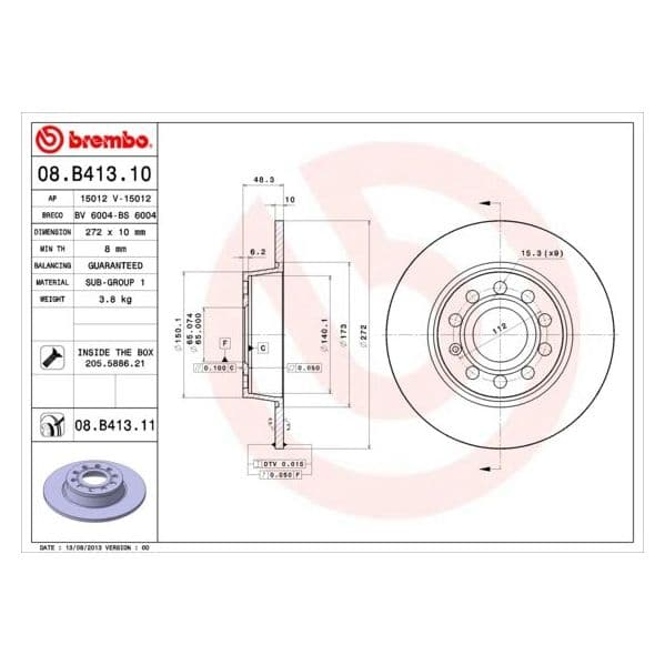 Brembo Disco de Travão - 08.B413.10
