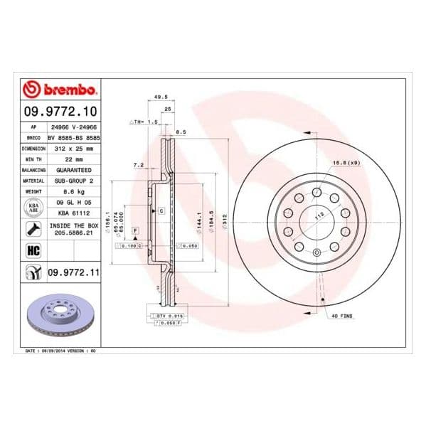 Brembo Disco de Travão - 09.9772.10