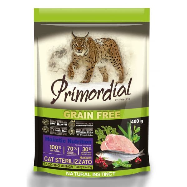 Primordial Grain Free Perú & Arenque Gato Esterilizado 400g