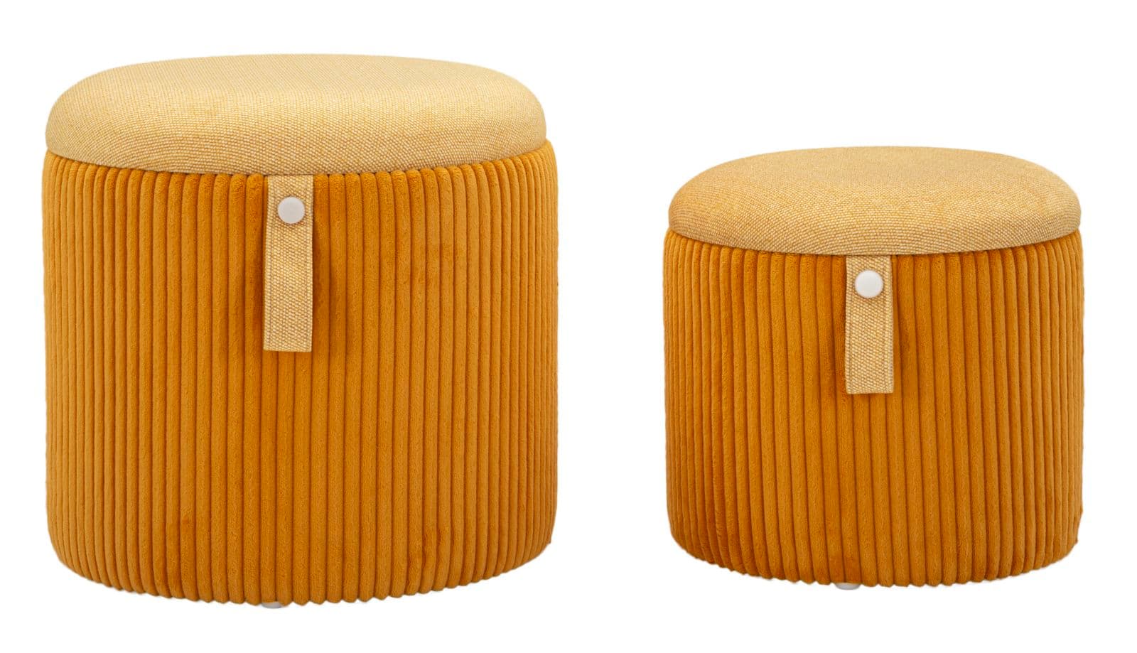 Pufe com Recipiente Bolzano Senape Conjunto 2 Un. Cm ø 38x38-32x28