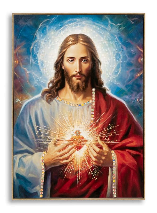 Pintura Sobre Tela Lacado Jesus com Moldura Cm 72x4x102