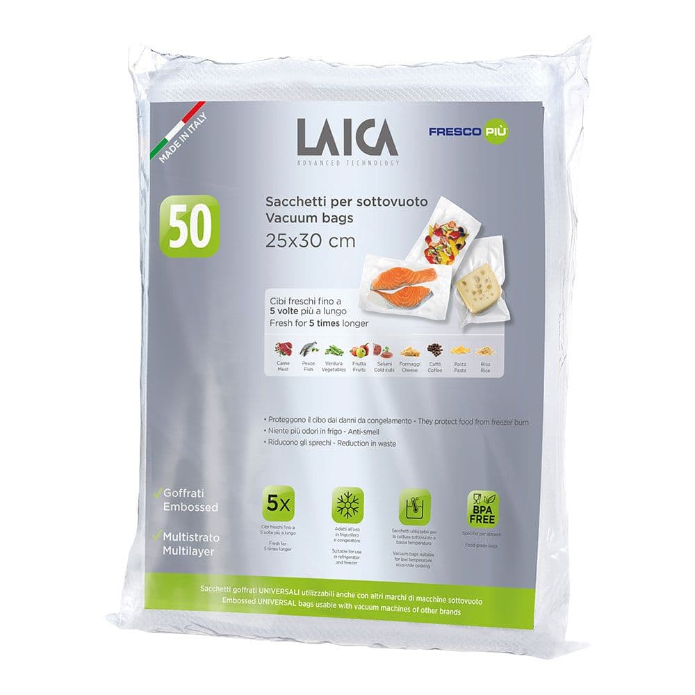 BOLSA PARA ENVASAR AL VACÍO LAICA VT3510 25 X 30CM 50 BOLSAS