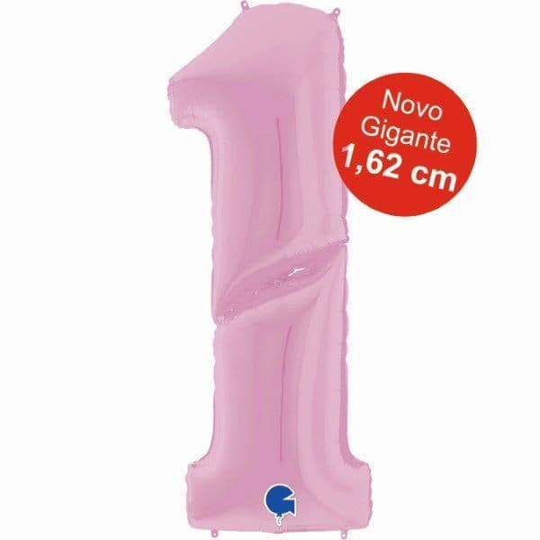 Grabo Balão Foil Gigante Número 1 Rosa Pastel 163cm