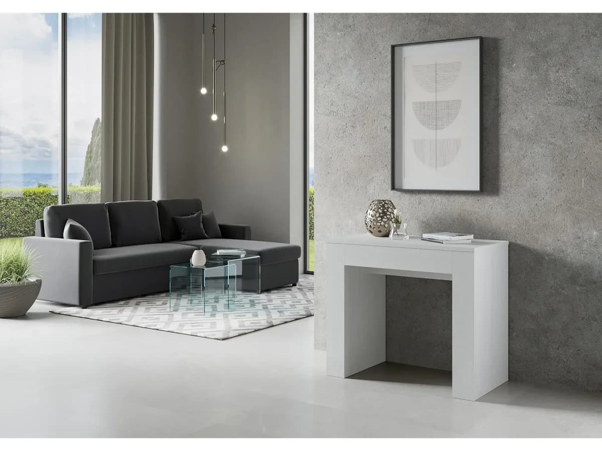 Mesa consola extensível 90x49/307 cm Extra Cinza Branca extensões internas