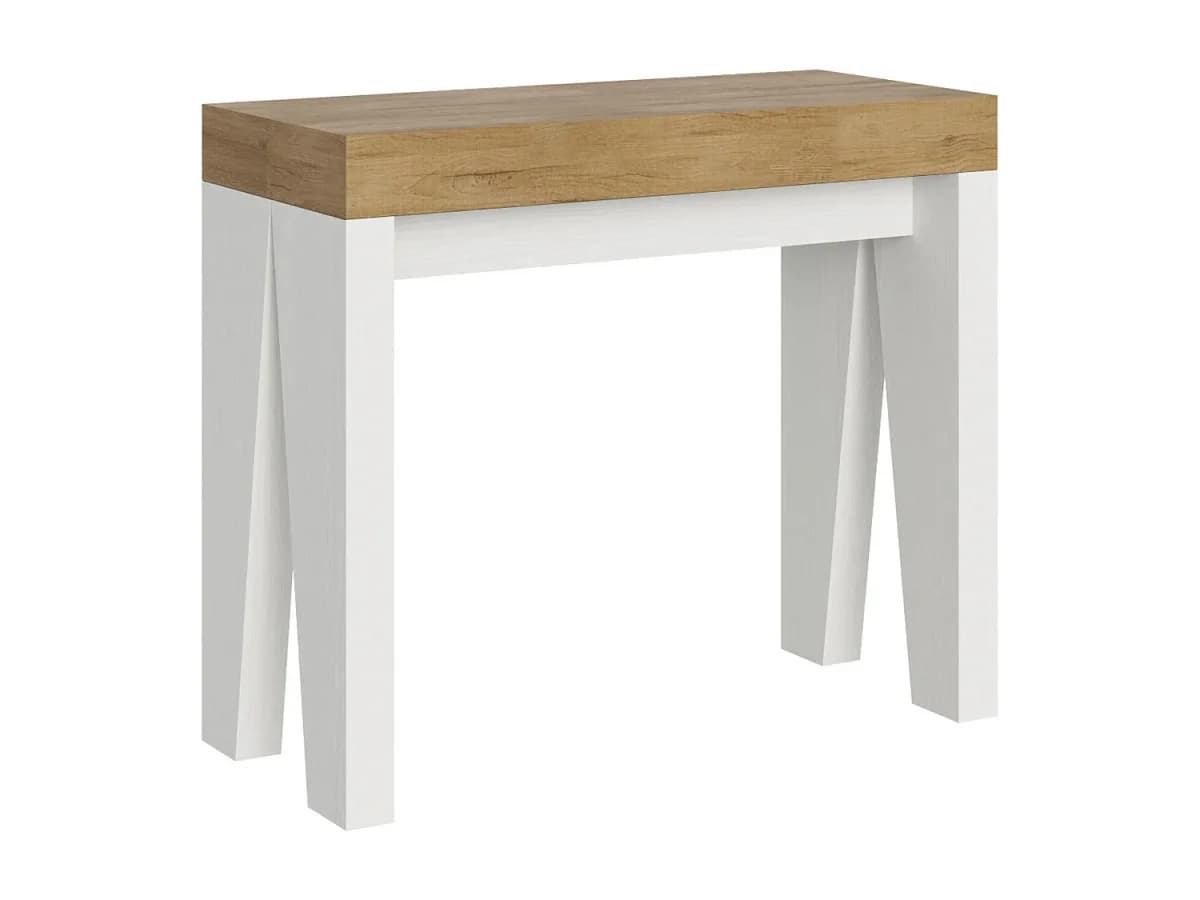 Mesa consola extensível 90x40/196 cm Naxy Mix Small plano Carvalho Natural - estrutura Cinza Branca