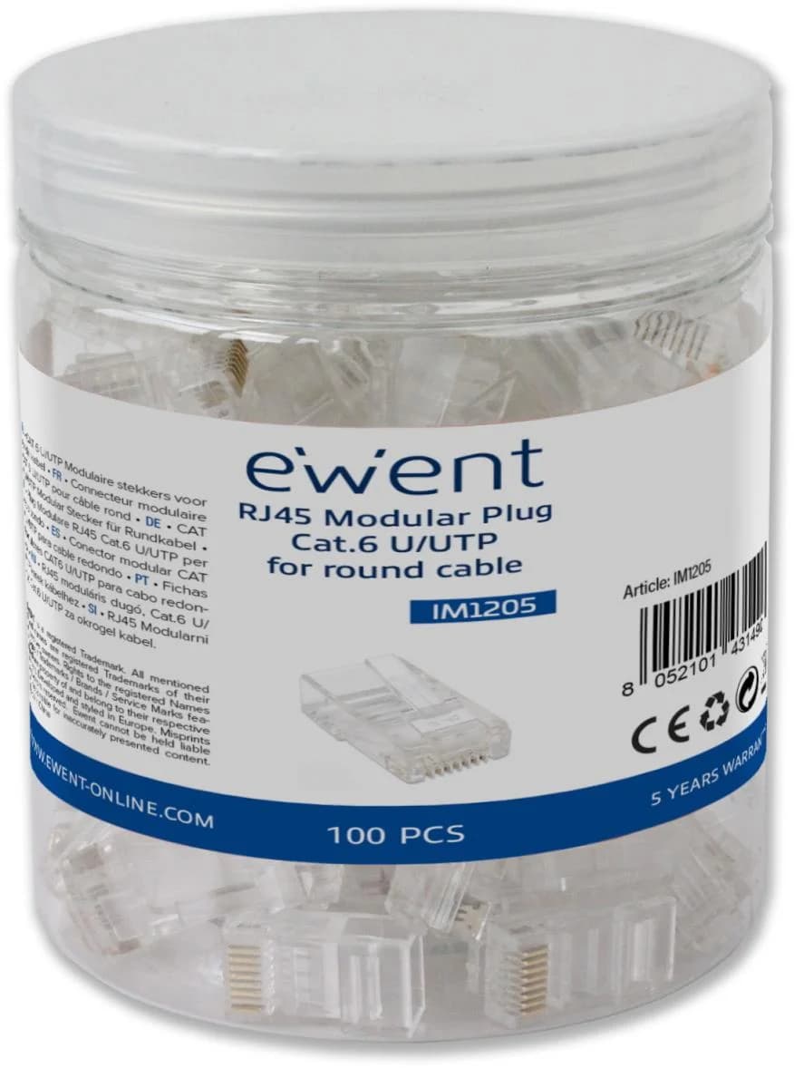 Fichas RJ45 Ewent Modulares Cat.6 U/UTP Transparentes (Pack-100)