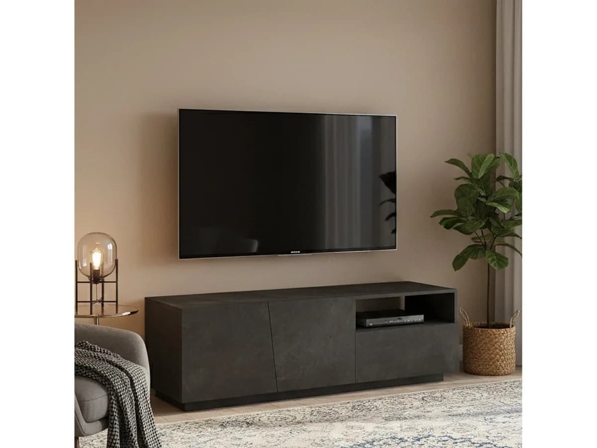 Móvel de TV Dlandon, Aparador baixo de sala com 2 portas, base de móvel de TV, 100% Fabricado em Itália, 150x43h46 cm, Ardósia