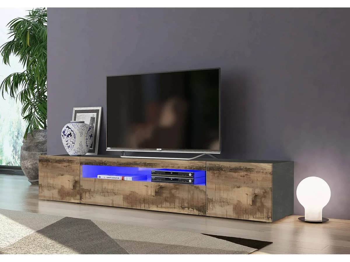 Móvel de TV Dmarso, Aparador baixo de sala com 3 portas, base de móvel de TV, 100% Fabricado na Itália, 200x40h37 cm, Ardósia e Bordo