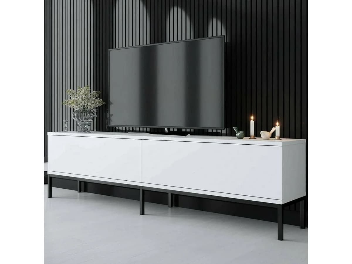 Armário de TV Dpetrell, Aparador de sala, Armário de TV baixo, Base de parede equipada, 180x30h47 cm, Preto e branco