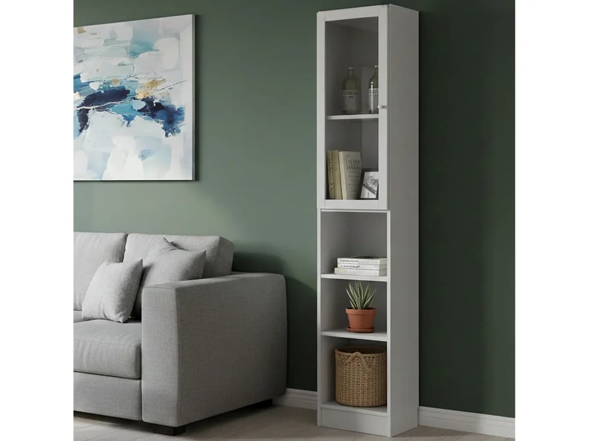 Estante Dsitu, estante de escritório, estante, biblioteca, 41x28 h203 cm, carvalho e branco