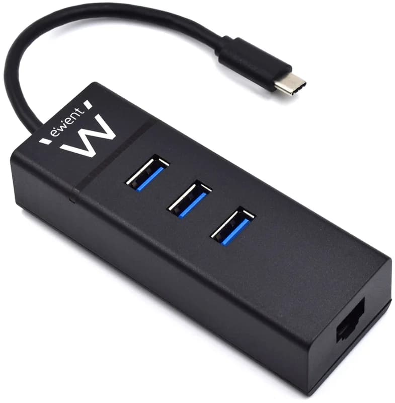 Hub USB Ewent 3 Portas USB 3.1 Gen 1 Type C + 1 Porta RJ45 Gigabit