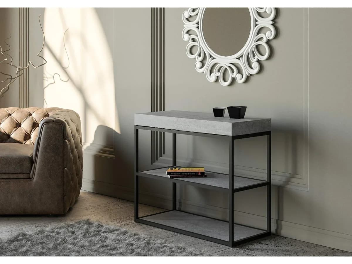 Mesa consola extensível 90x40/300 cm Plano Cinza Branca quadro Antracite