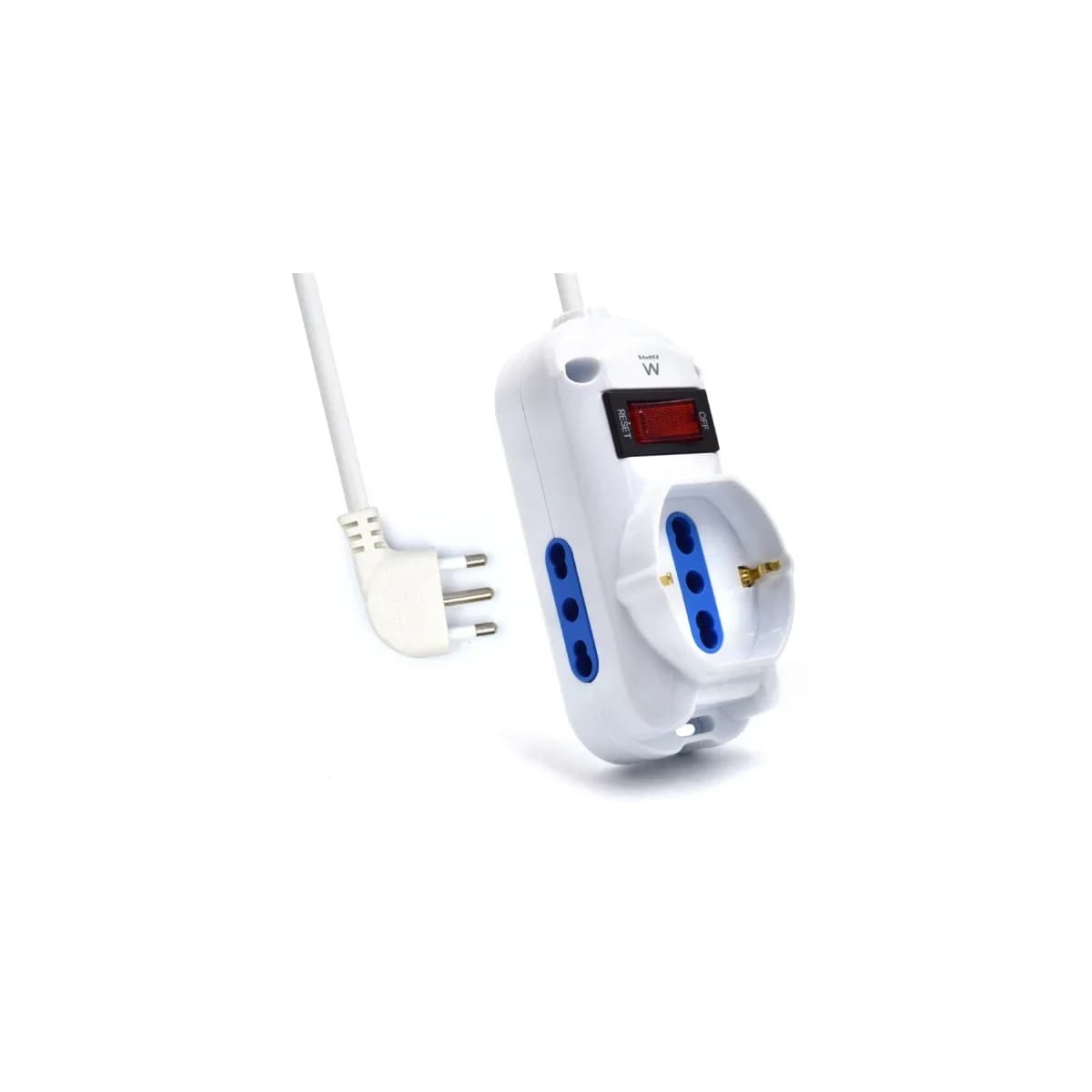 Ewent Regleta com 3 Tomas – 2 Tomas L + 1 Toma L/F (Schuko) – Interruptor On/Off – Plugue Italiano de Ângulo Plano – Cabo de 1,5m – Cor Branco