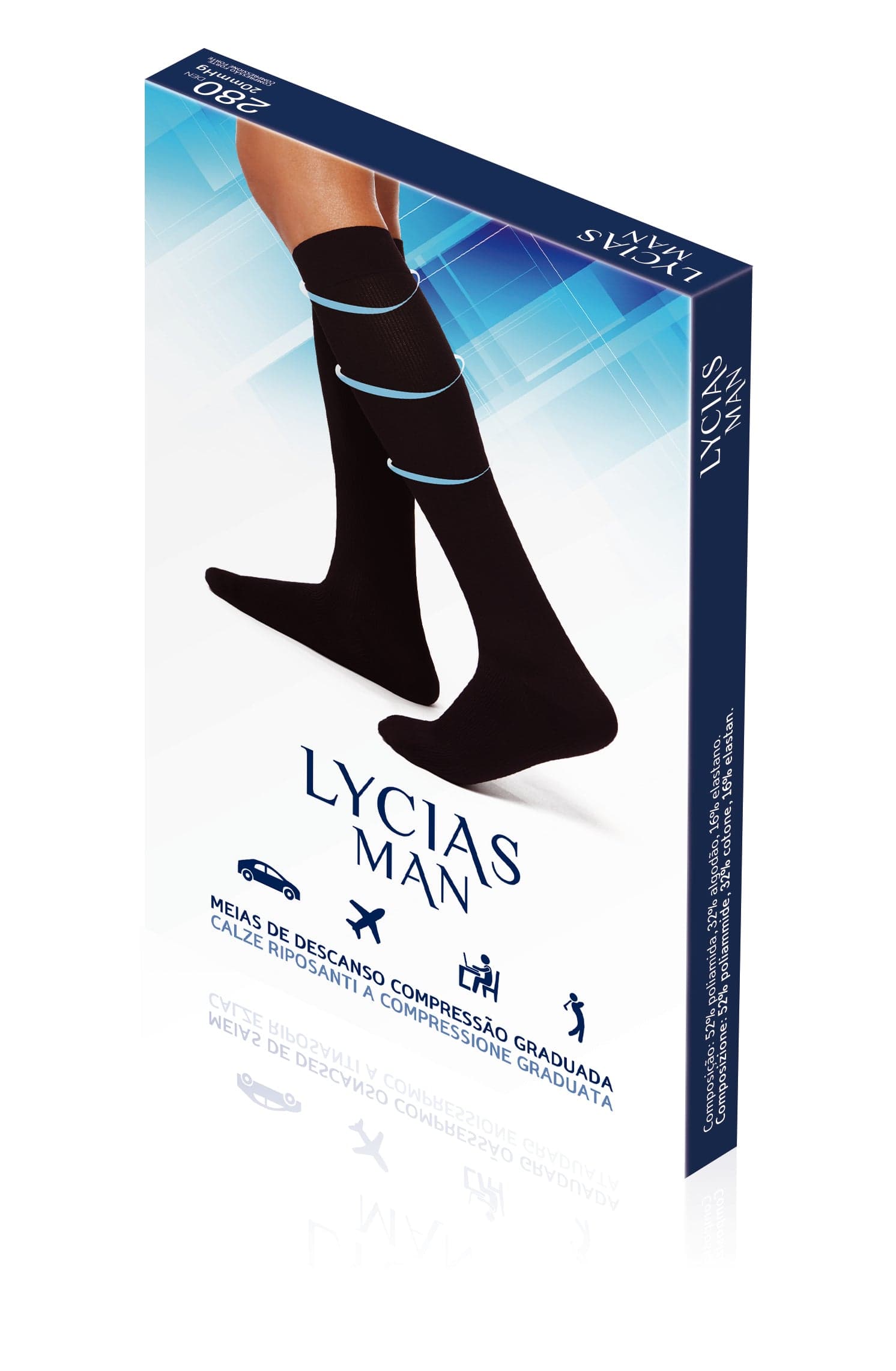 Lycias Man Meias de Compressão 280Den T3 Azul
