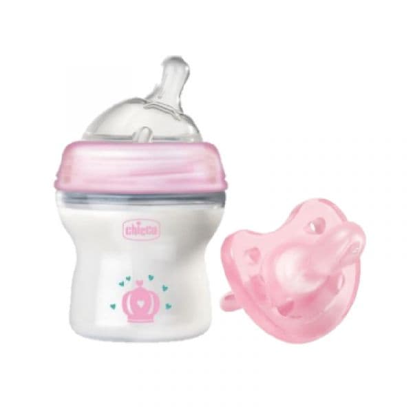 Chicco Pack Biberão NaturalFeeling Fluxo Normal 0m+ 150ml + Chupeta Physio Soft Silicone 0-6m Cor: Rosa