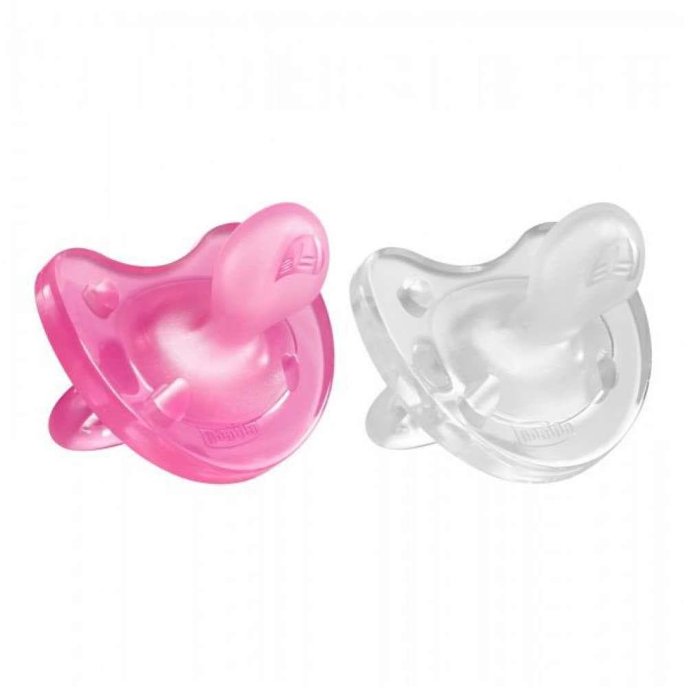 Chicco Chupeta Physio Soft Silicone 0-6m Rosa e Branca 2 Unidades