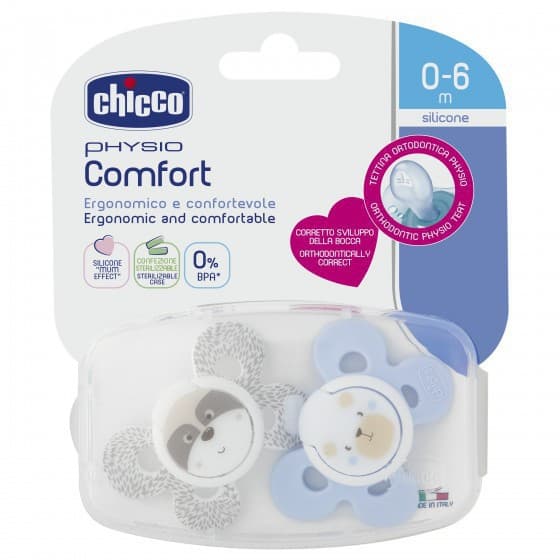 Chicco Chupeta Silicone Physio Comfort Animais Azul 0-6M 2x