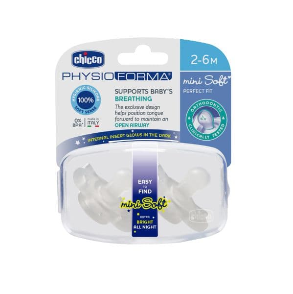 Chicco Chupeta Silicone Mini Soft Lumi 2-6M Neutro/Neutro 2 Un.