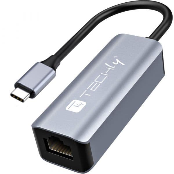 Techly IDATA-USB-ETGIGA-CA Adaptador e Replicador de Portas USB 3.2 Gen 1 Tipo C para RJ45 Preto e Prata