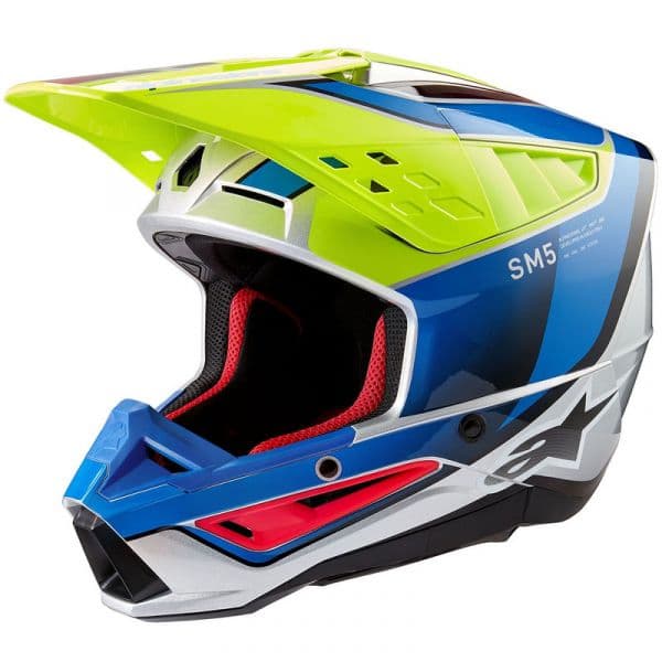 Alpinestars Capacete S-M5 Sail Yellow Fluo / Enamel Blue / Silver Glossy S