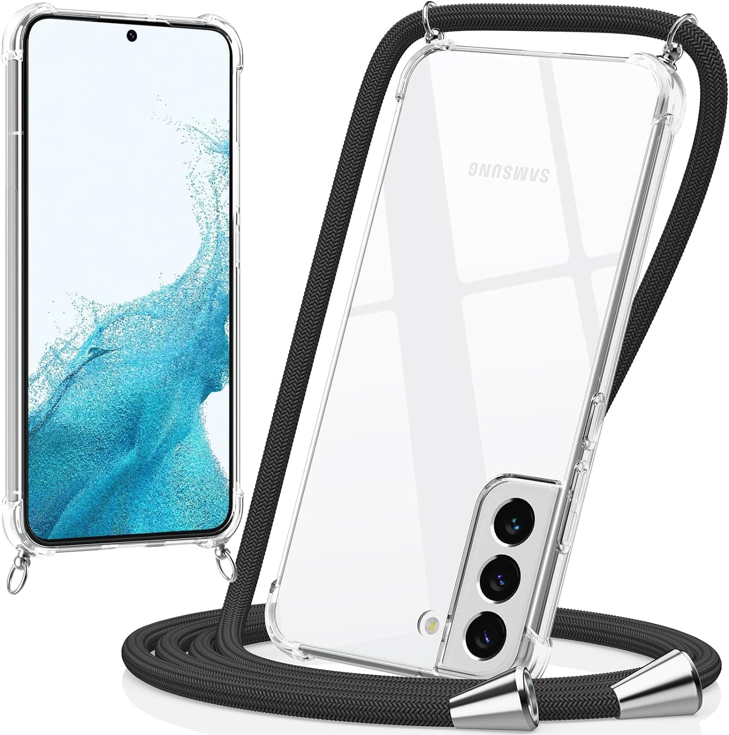 Capa Silicone Transparente Samsung S21Plus Cordão Preto