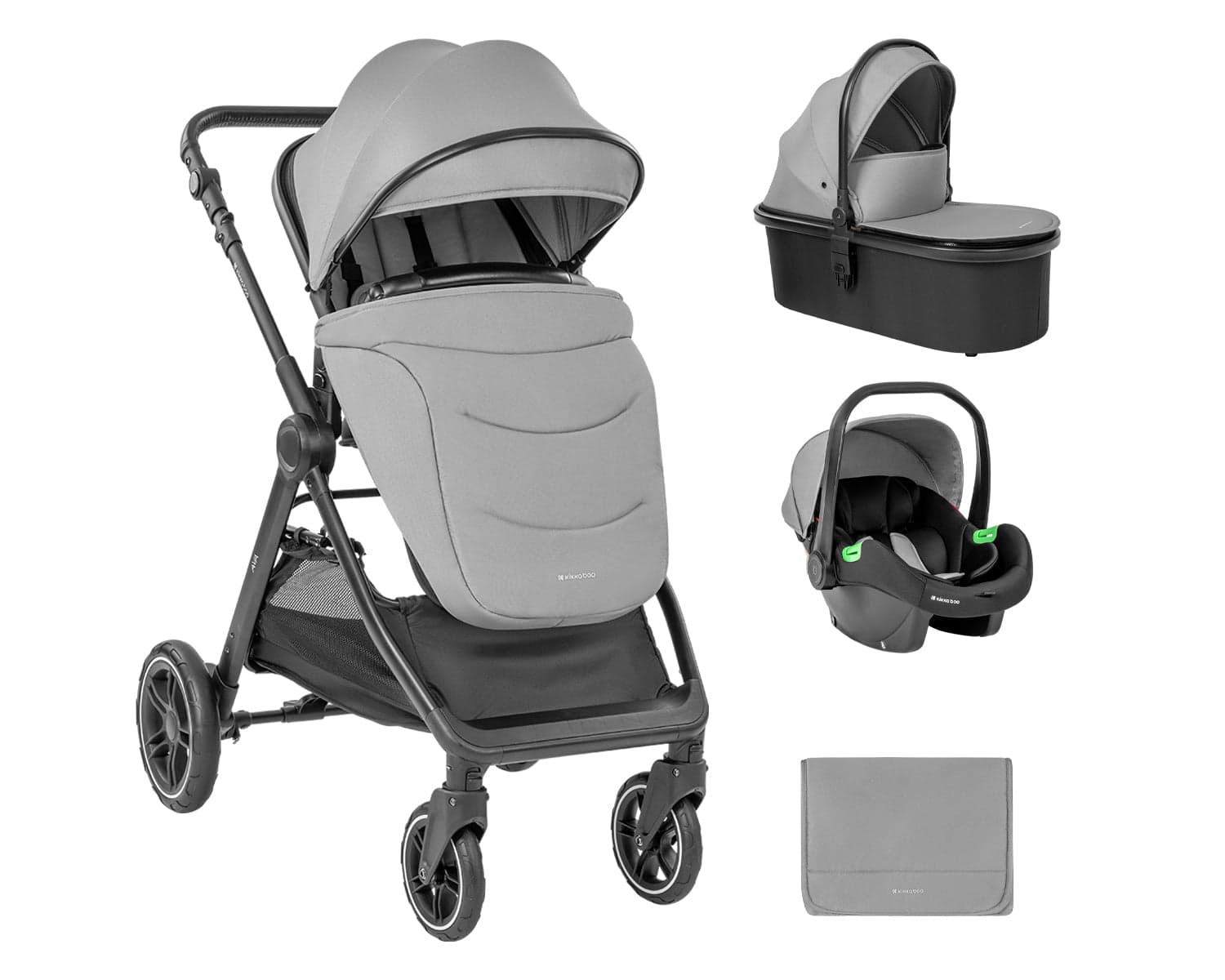 Carrinho de bebé 3 em 1 Ava Grey com alcofa Kikkaboo