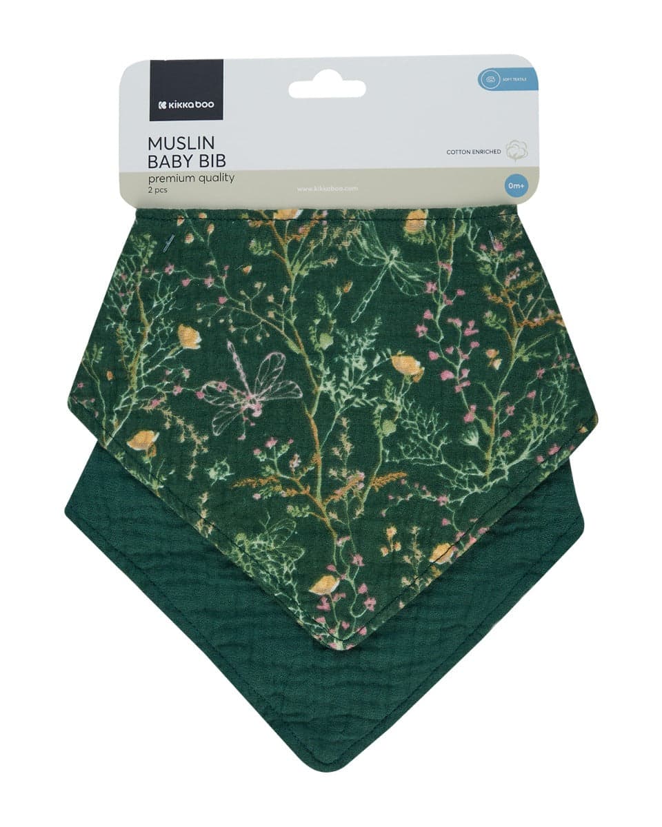 Conjunto de babetes de musselina Secret Garden de 2 peças em Green Kikkaboo