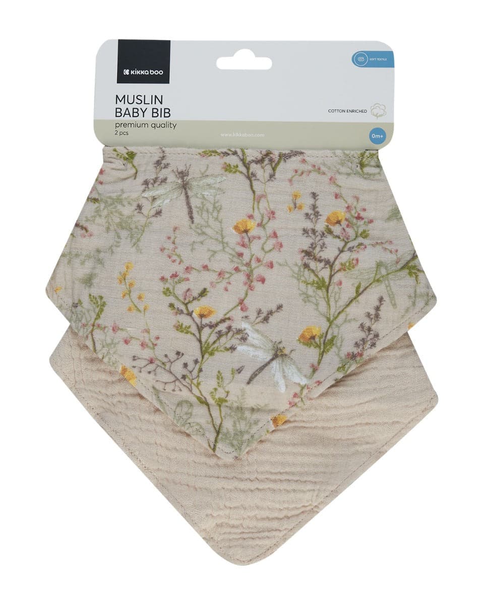 Conjunto de babetes em musselina Secret Garden de 2 peças, bege Kikkaboo