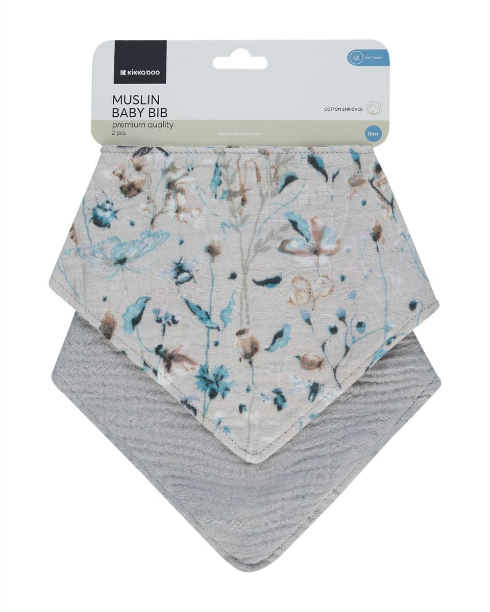 Conjunto de babetes de musselina de 2 peças Dreamy Fields Grey Kikkaboo