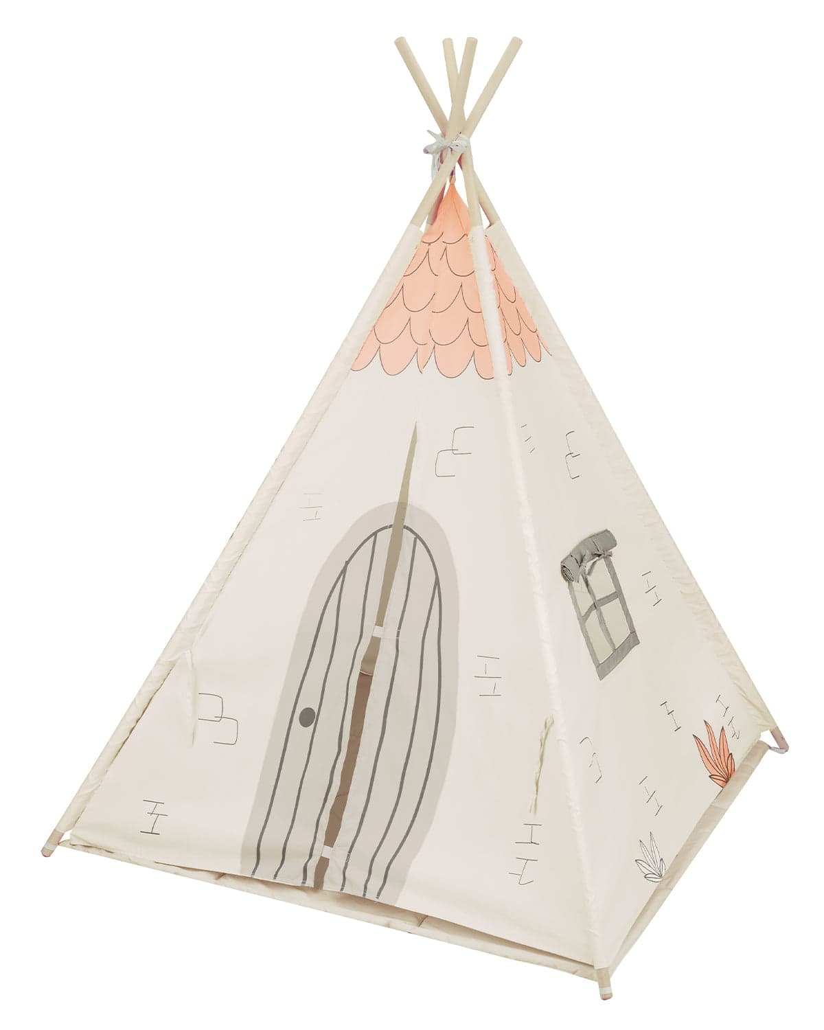 Tipi em madeira com Tapete de Atividades almofadado - Casa bege Kikkaboo