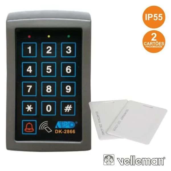 Velleman Leitor Controlo Acesso HAA2866N Teclado Digital IP55 com Leitor de Cartões e 3 Saídas Relé